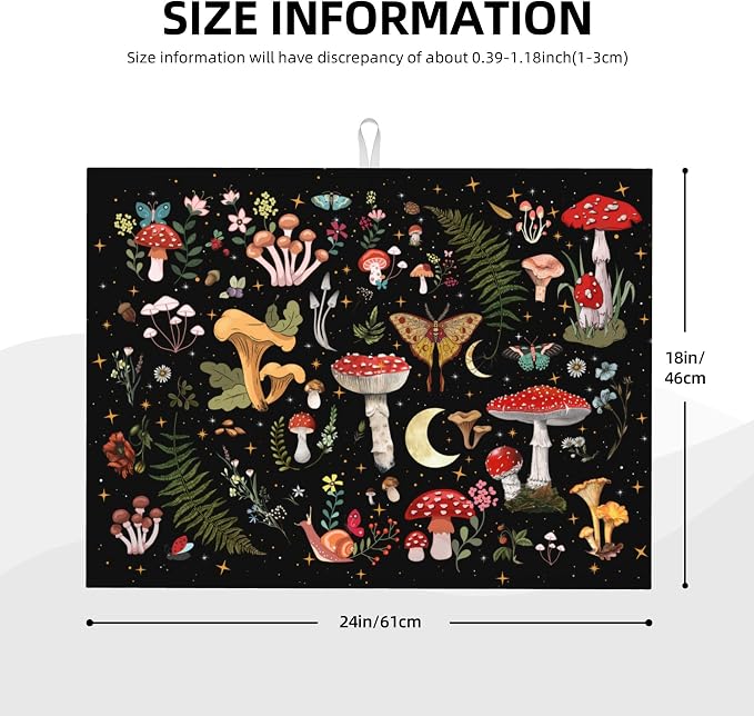 Mushroom Dish Drying Mat for Kitchen Counter 18"x24" Moth Gothic Witchy Dishes - Image 4