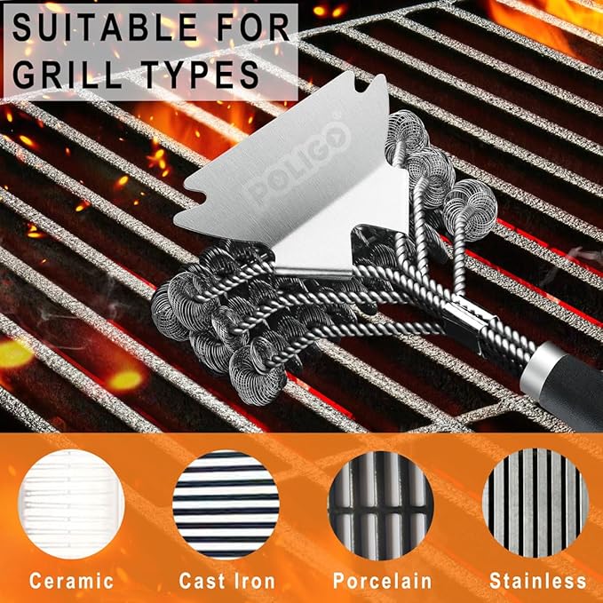 POLIGO BBQ Grill Cleaning Brush Bristle Free & Scraper - Image 6