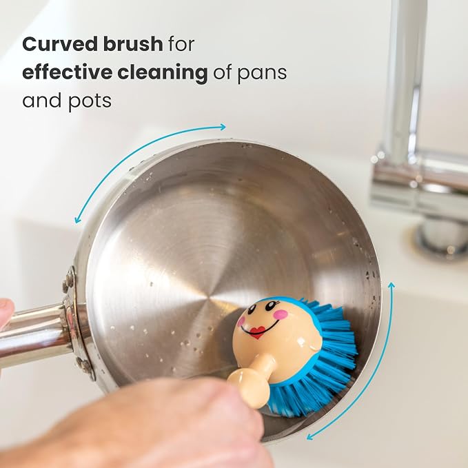 Vigar Dolls Dish Brush with Ergonomic Handle and Dress-Shaped Brush Holder - Image 4