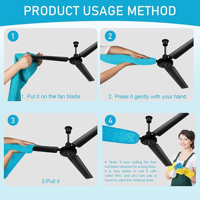 4 PCS Ceiling Fan Duster Kits, 100% Microfibre Fan Blade Cleaner - Image 6