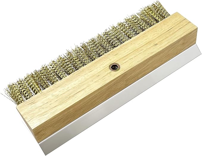 Wood Brush Head with Steel Scraper 9.6 Inch Pizza Oven Brush Brass Bristles - Image 4