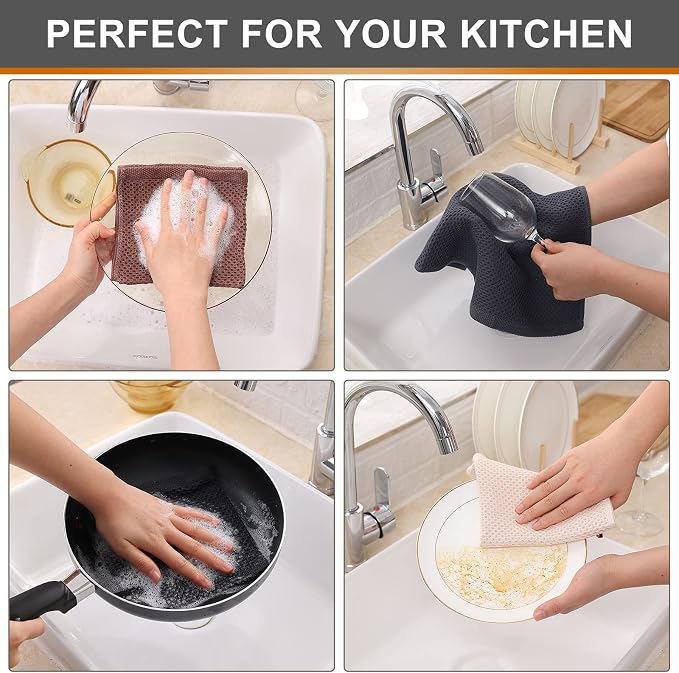Kitinjoy 100% Cotton Kitchen Dish Cloths, 6 Pack Waffle Weave Ultra Soft - Image 4