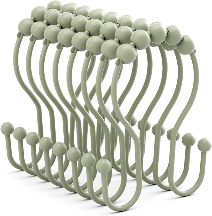 Sage Green Shower Curtain Hooks Shower Curtain Rings Rust Proof Sturdy Metal by Bathway