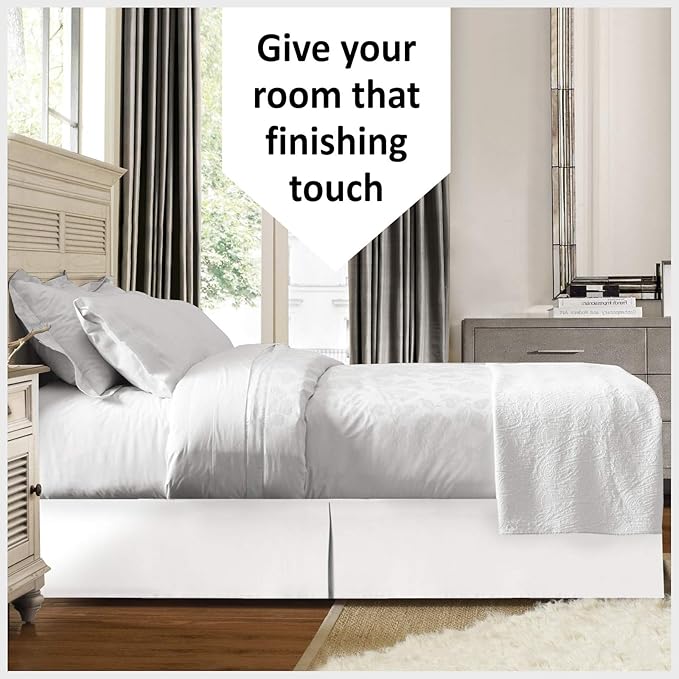 100% Cotton 800 Thread Count Box Pleated Bed Skirt - Luxury Pleated Dust Ruffle, Hotel Quality Modern Bed Skirt, Easy Fit with 12 Inch Tailored Drop, Twin, White