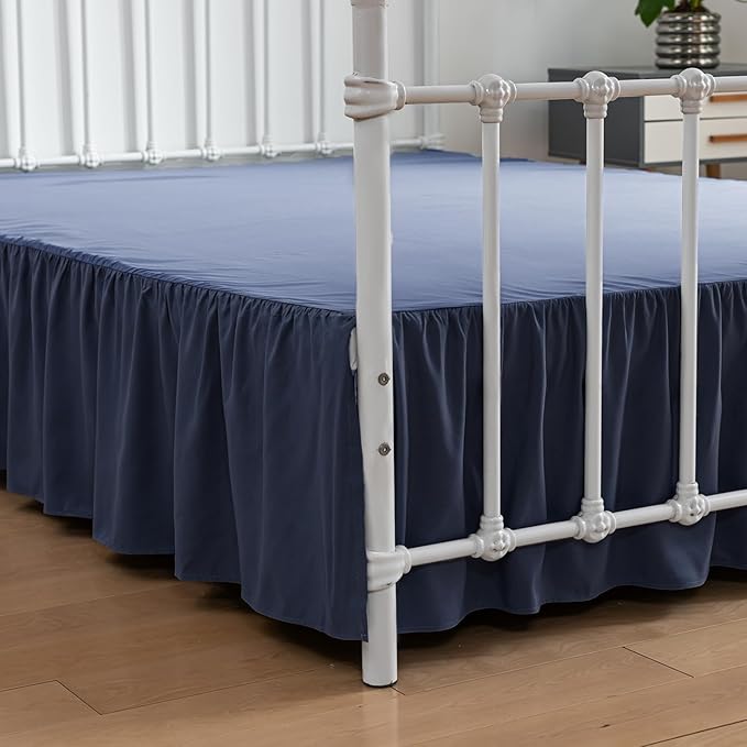 Bed Skirt Full Size Ruffled Bed Skirts with Split Corners, 16 Inch Drop Dust Ruffle Bed Skirt with Platform, Blue, Full - 16" Drop