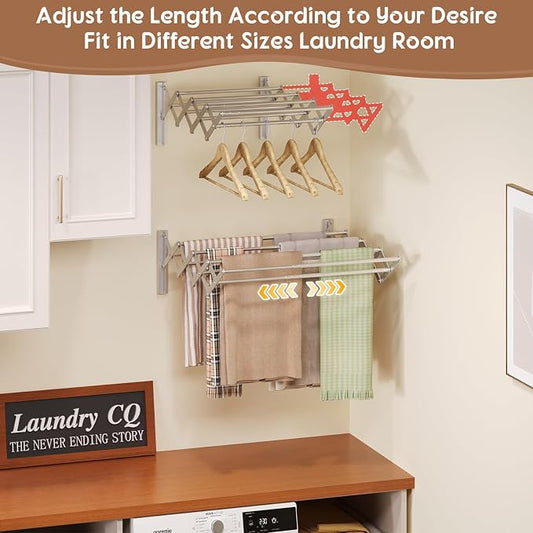 X-cosrack Wall Mounted Clothes Drying Rack, Wide Large Rustproof Retractable - Image 2
