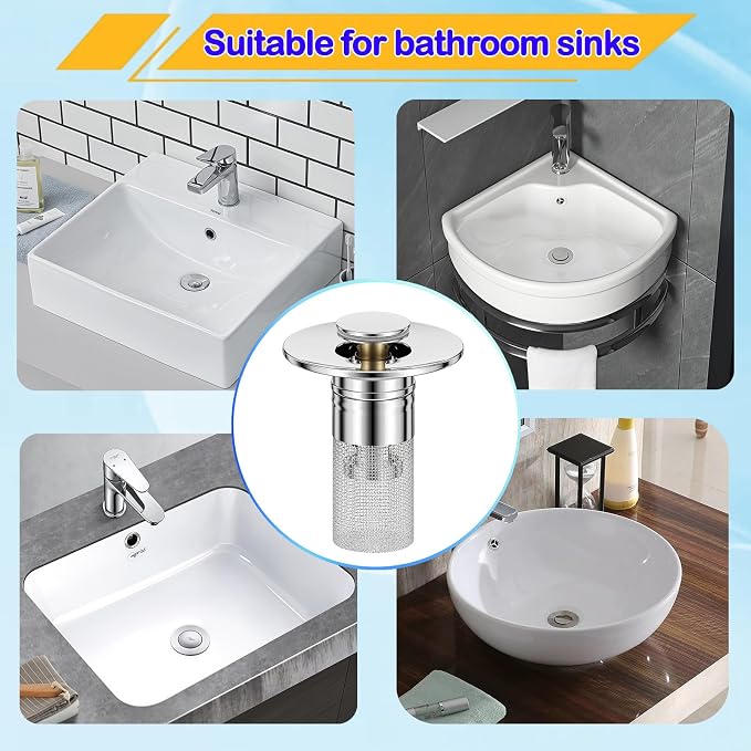 Bathroom Sink Drain Strainer, Pop-up Sink Stopper Hair Catcher - Image 4