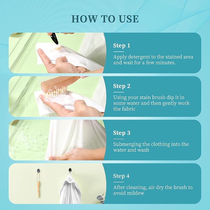 BFWood Laundry Stain Brush, Natural Soft Boar Bristles, Removes Tough Stains - Image 5