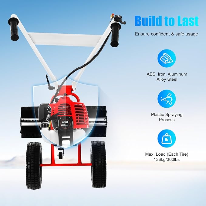 43CC Gas Powered Walk-Behind Outdoor Hand Push Sweeper, 1.7HP 2-Stroke Handheld - Image 4