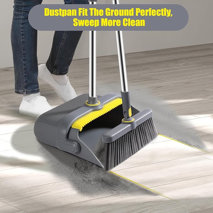 Broom and Dustpan Set with 54" Long Handle, Windproof Stand-Up Dustpan & Broom - Image 4