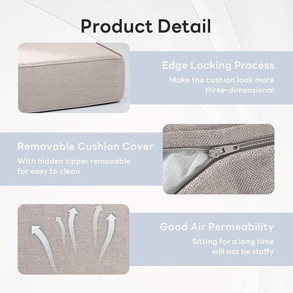 6 inches Thicker Outdoor Chair Cushions Set- 24" *24" *6" Waterproof Patio Furniture Cushions with Removable Cover, 28D High Density Sponge Filling Thicken Outdoor Patio Cushions - Beige