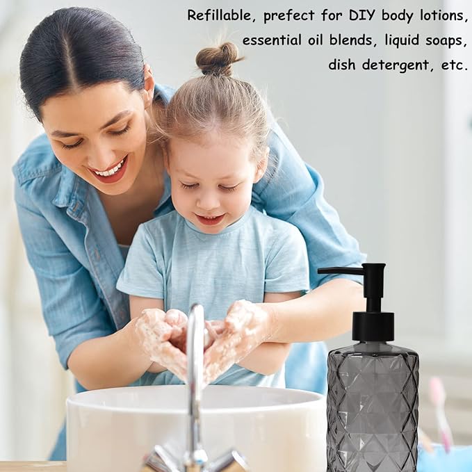 Glass Soap Dispenser with Black Plastic Pump, 12oz Refillable Liquid Hand Soap - Image 6