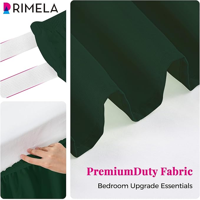 RIMELA Dark Green Bed Skirt Queen Size 15 Inch Drop, Elastic Bed Skirting for Bed Base and Frame, Bedding Dust Ruffle Easy to Install,Wrap Around Adjustable Bedskirt,Christmas Bedroom Decor