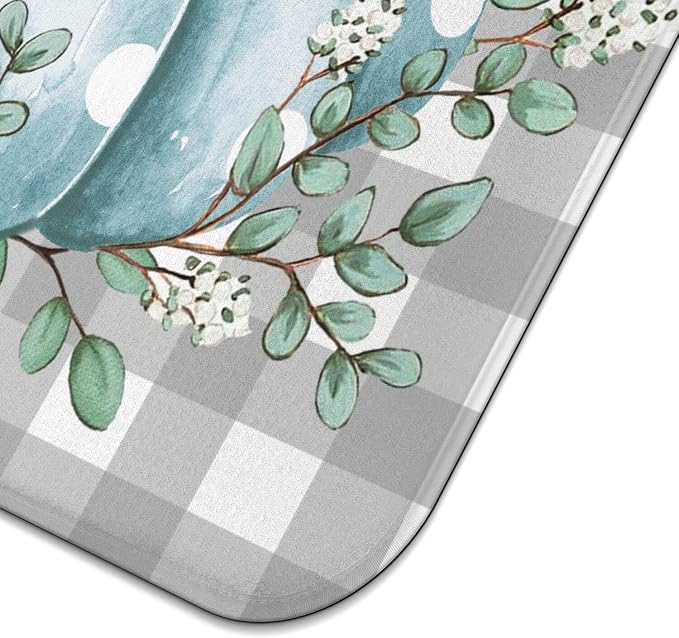 Fall Dish Drying Mat for Kitchen Counter, Buffalo Plaid Blue Pumpkin Pattern - Image 6