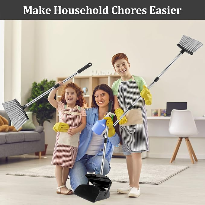 Broom and Dustpan Set, Windproof Standing Dust pan - Image 8