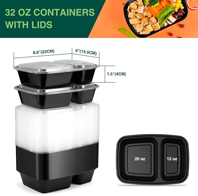 Glotoch 10 Pack 32OZ Meal Prep Containers Reusable Microwave Safe, Extra Large - Image 3