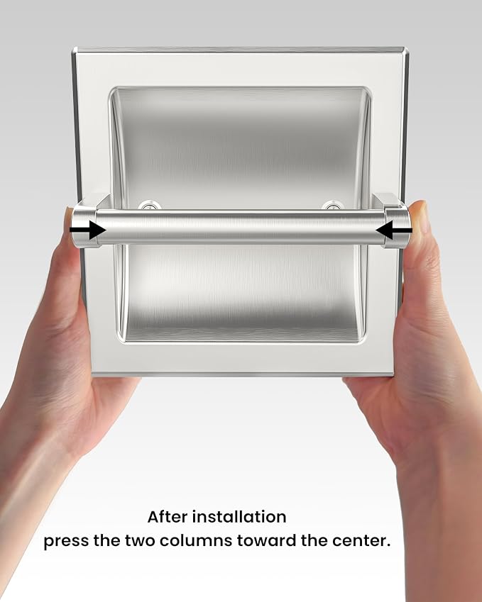 Brushed Nickel Recessed Toilet Paper Holder, Contemporary Hotel Style Pivoting - Image 6