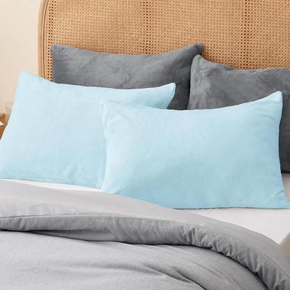 BEDELITE Flannel King Size Pillow Cases Set of 2, Super Soft Fleece Pillowcases with Zipper for Bedroom, Sofa, Couch,Luxury Cozy Fuzzy Velvet Pillow Shams for All Seasons(20x40 Inches,Blue)