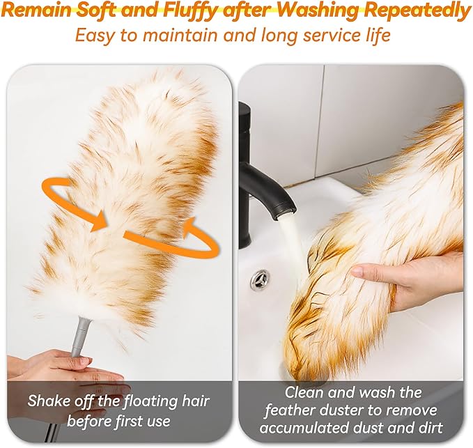 Lambswool Duster with Extension Pole up to 88.58 in, Natural Feather Dusters - Image 6