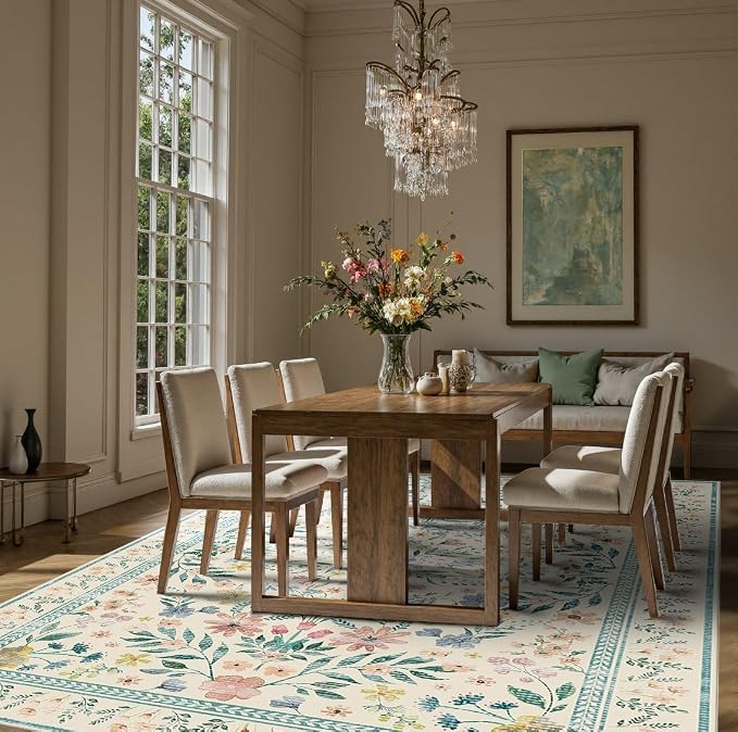 Floral Rug for Living Room Bedroom, 8x10 Area Rugs, Large Non Slip Low Pile - Image 3