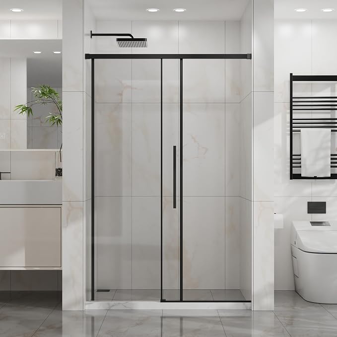 Semi-Frameless Shower Door 48" W x 72" H, 1/4" Clear Tempered Glass, Sliding - Image 9