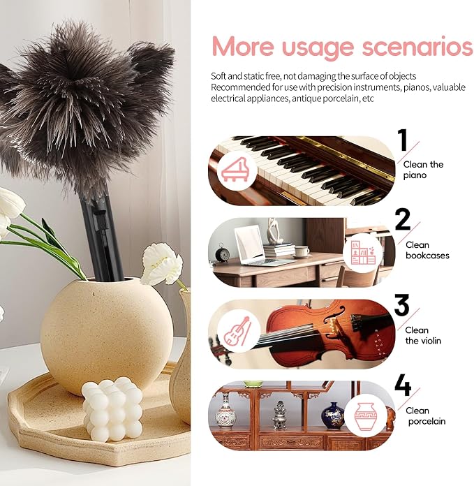2-Pack Feather Duster Bundle: Ostrich Feather Duster & Lambswool Duster - Image 4
