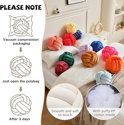 Decorative Throw Knot Pillow Ball for Home Chair Sofa Couch Bed Aesthetic Round Velvet Knotted Pillow Cushion (Dark Grey, 11 inches)