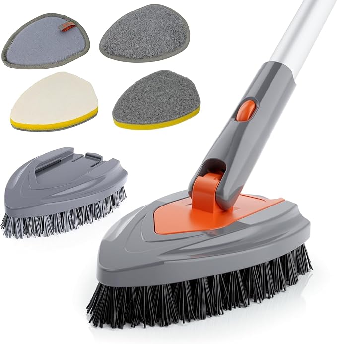 Eazer 4-in-1 Long-Handled Tub Scrubber-Versatile Bathroom Cleaning Brush by Eazer