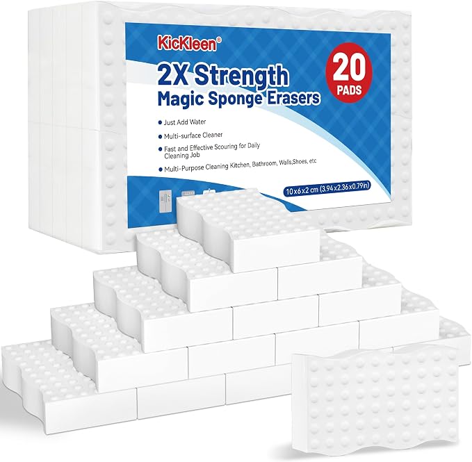 20 Pack Magic Sponges Cleaning Eraser, 2X Density Melamine Sponge, Cleaning Pad by KICKLEEN
