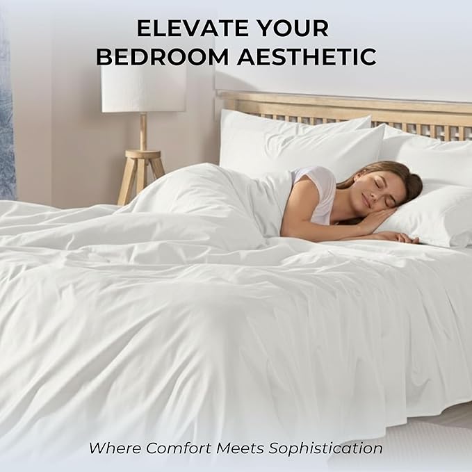 100% Natural Cotton Bed Sheets | 500 TC Single-Ply Sateen Weave King Size Sheets Set | Breathable & Hypoallergenic Solid 4-Piece Bedding with Deep Pocket Fitted, Flat, Pillowcase | White