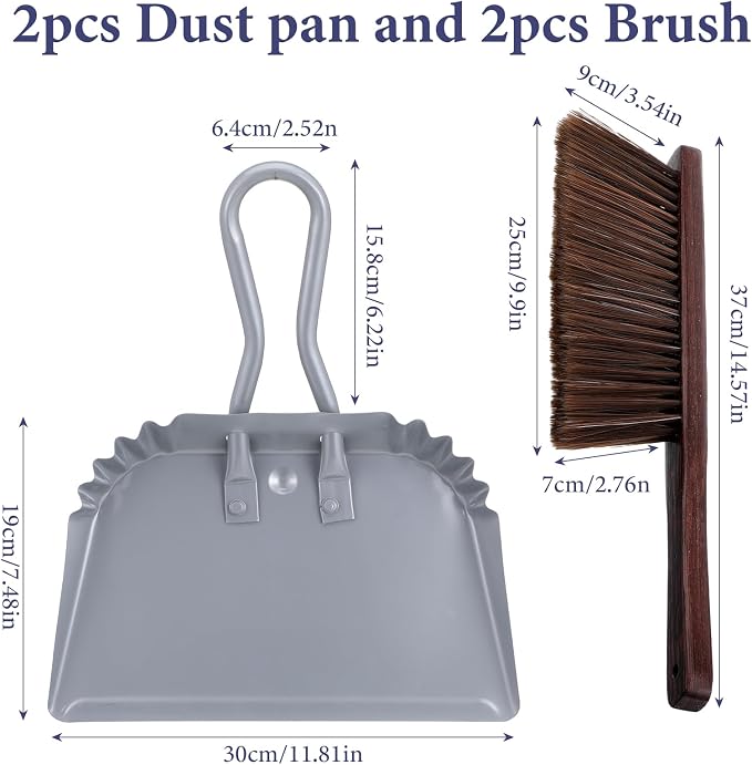 2pcs Metal Dustpan and Brush Set, 12In Extra Large Handheld Dust Pan and Wood - Image 2