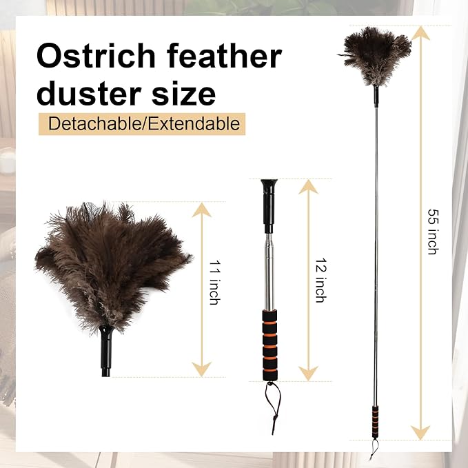 Extendable Ostrich Feather Duster 26-55 Inch, Natural Cleaning Duster - Image 2