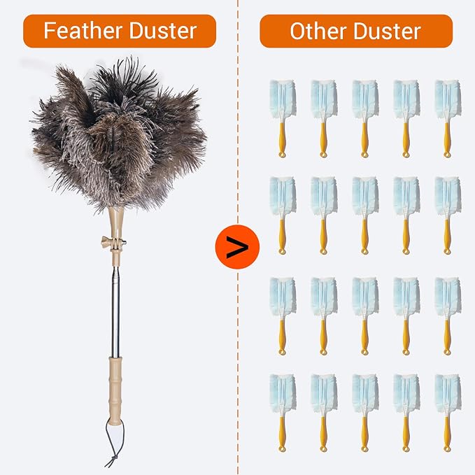 Extendable Ostrich Feather Duster, Natural Ostrich Feathers Long Handle Duster - Image 2
