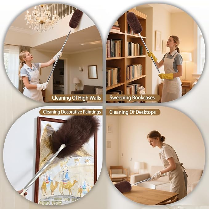 Extendable Lambswool Duster Stainless Steel Handle 133" Removable Feather Duster - Image 5