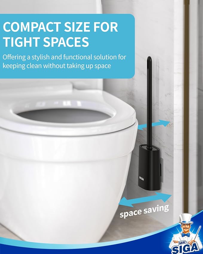 MR.SIGA Toilet Brush and Holder Set, Wall Mounted Toilet Bowl Brush, Compact - Image 5