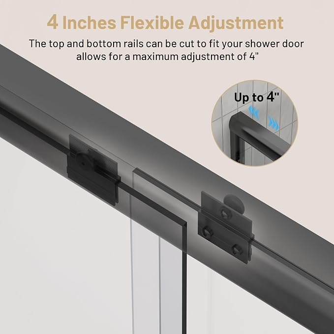 50-54" W x 70" H Double Sliding Shower Door, Semi-Frameless Shower Door - Image 3