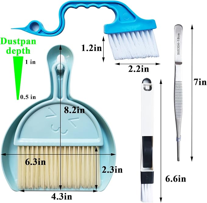 Broom and Dustpan Tweezers Tongs Cleaning Brushes Groove Gap Clean Tool Set 4 - Image 7