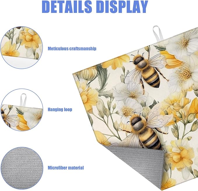 Watercolor Bee Floral Dish Drying Mat - Image 3