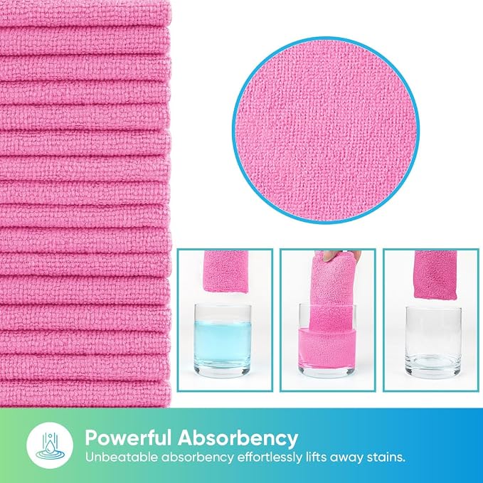 HOMEXCEL Pink Microfiber Cleaning Cloths, 20 Pack Cleaning Rags - Image 3