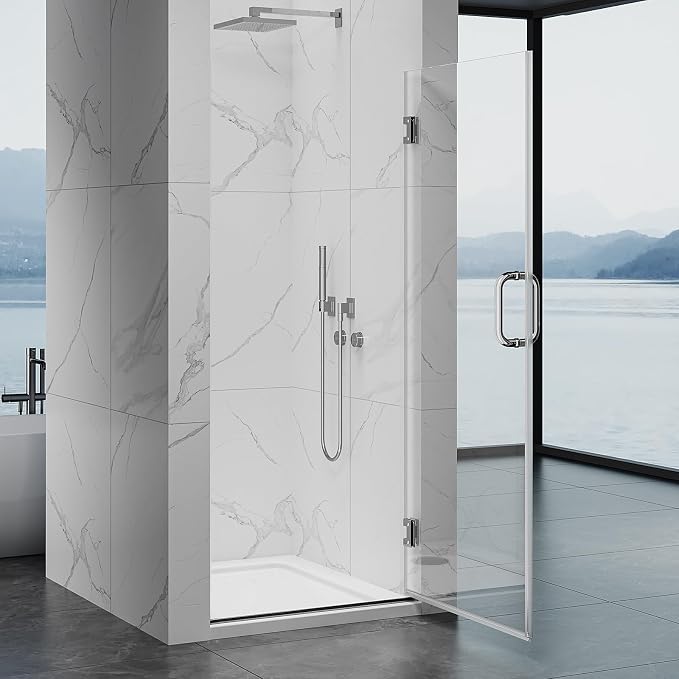Framelss Single Swing Hinged Shower Door, 5/16" Tempered Glass - Image 2