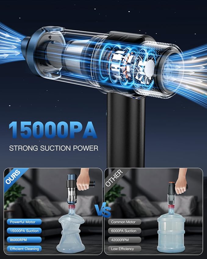 EYYA Handheld Car Vacuum Cleaner Cordless, 15000PA High Power Vacuum & Air - Image 2