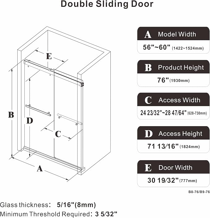 Frameless Sliding Shower Door, Stainless Steel Hardware, Double Sliding Shower - Image 3