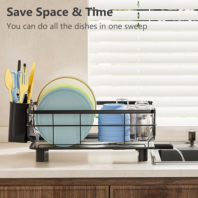 Iron Dish Drying Rack Auto Drain Dish Drainers Kitchen Counter Strainer - Image 3
