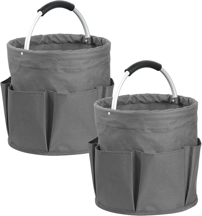 2Pcs Cleaning Caddy with Handle and 6 Pockets, 17L Foldable Cleaning Tote Bag by IHOMAGIC