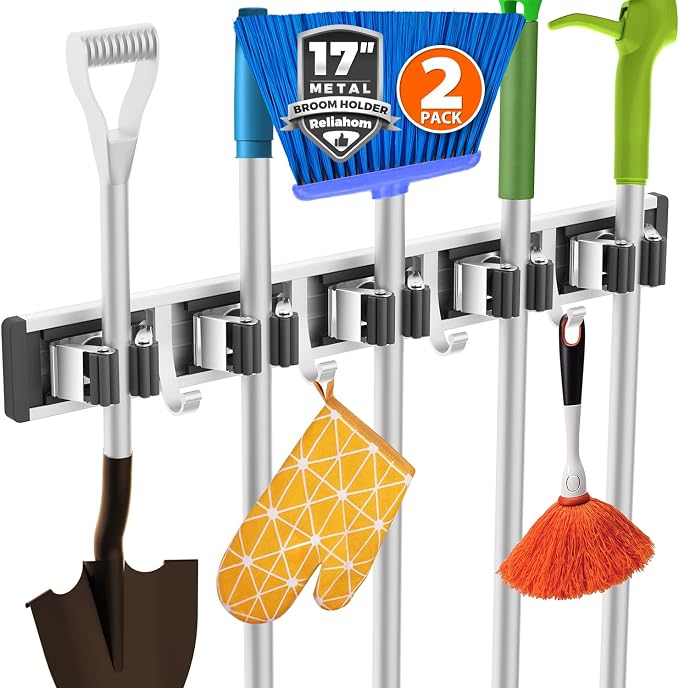 reliahom Broom Holder Wall Mount, 2 Pack 5 Racks by reliahom