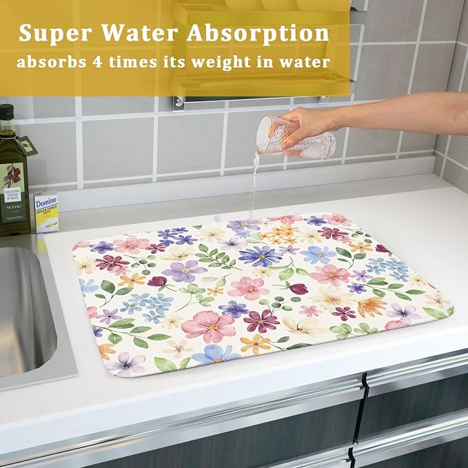 Spring Floral Dish Drying Mat for Kitchen Counter 18x24 Easter Green Pink - Image 7