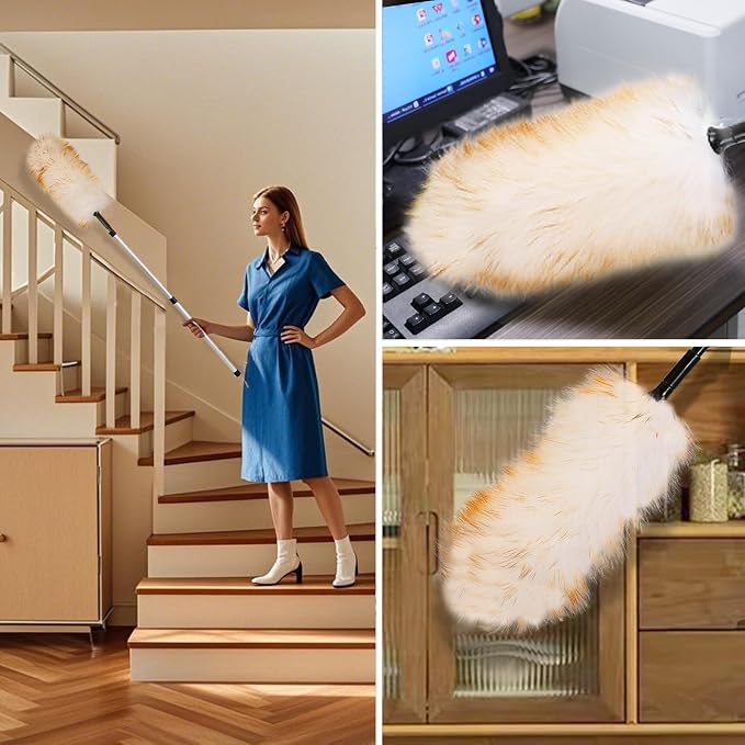 Lambswool Duster Extendable 31-55 Inch, Natural Electrostatic Feather Duster - Image 5