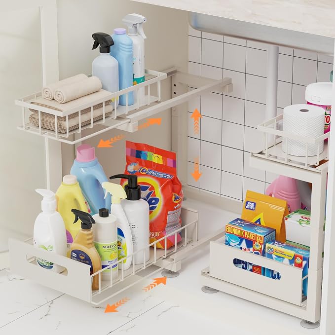 2 Pack Under Sink Organizer, 2-Tier Heavy Duty Metal Pull Out Cabinet Organizer by Toyear