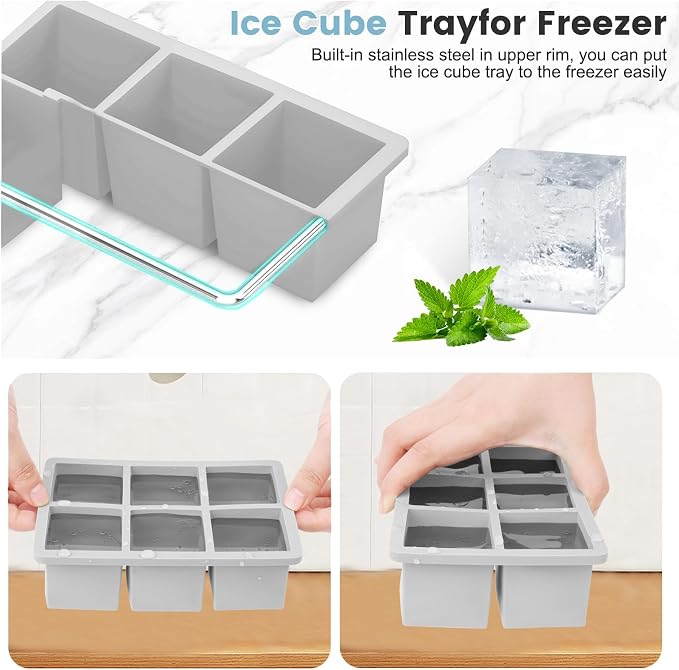 Large Silicone Ice Cube Tray 2Pack, SAWNZC Big Square Ice Cube Molds - Image 6