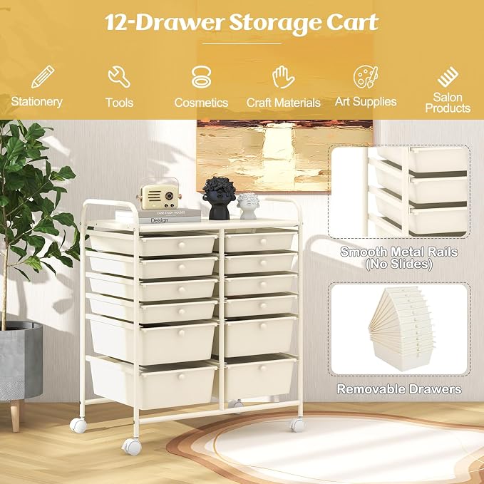 GOFLAME 12-Drawer Rolling Storage Cart, Mobile Utility Cart - Image 4